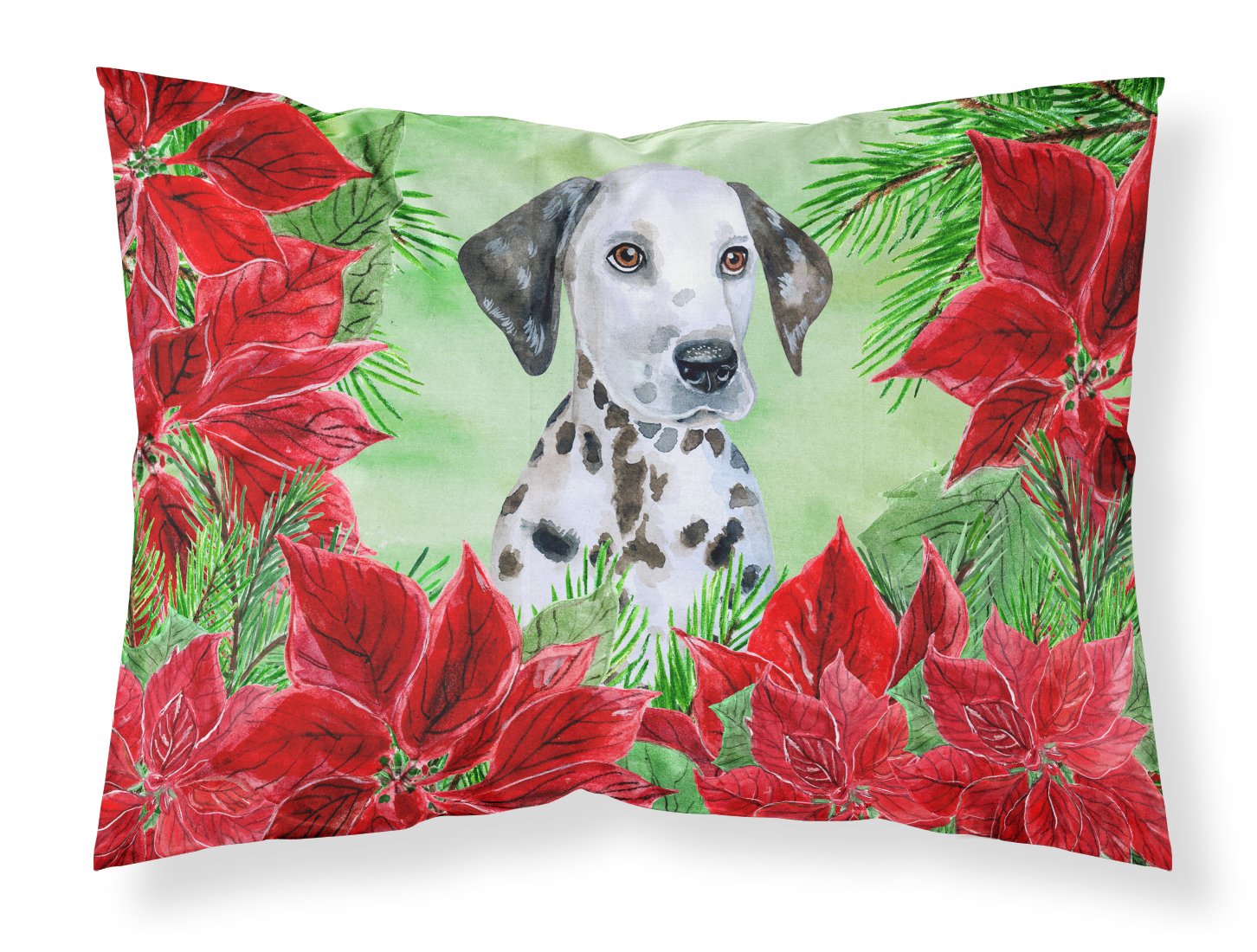 Dalmatian Puppy Poinsettas Fabric Standard Pillowcase CK1356PILLOWCASE by Caroline's Treasures