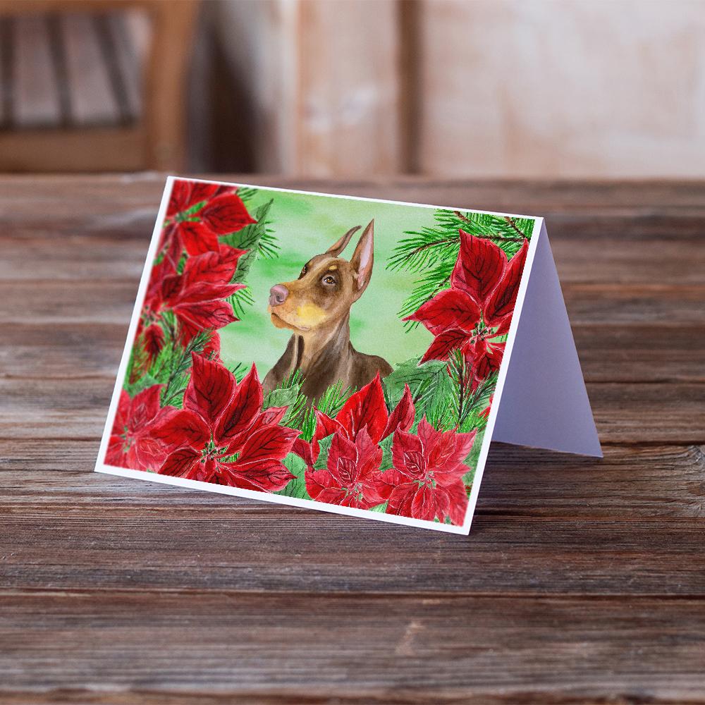 Doberman Pinscher Poinsettas Greeting Cards and Envelopes Pack of 8 - the-store.com