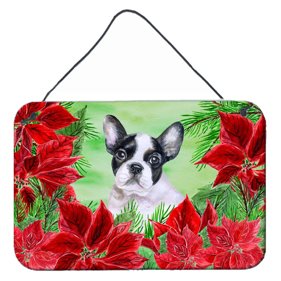 French Bulldog Black White Poinsettas Wall or Door Hanging Prints CK1358DS812 by Caroline&#39;s Treasures