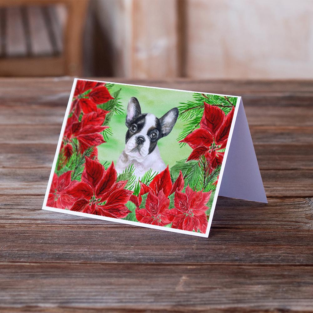 French Bulldog Black White Poinsettas Greeting Cards and Envelopes Pack of 8 - the-store.com