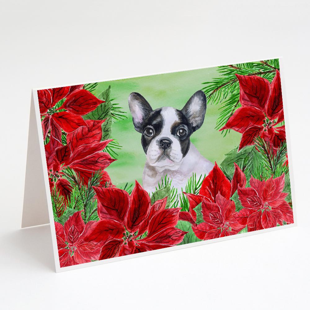 Buy this French Bulldog Black White Poinsettas Greeting Cards and Envelopes Pack of 8