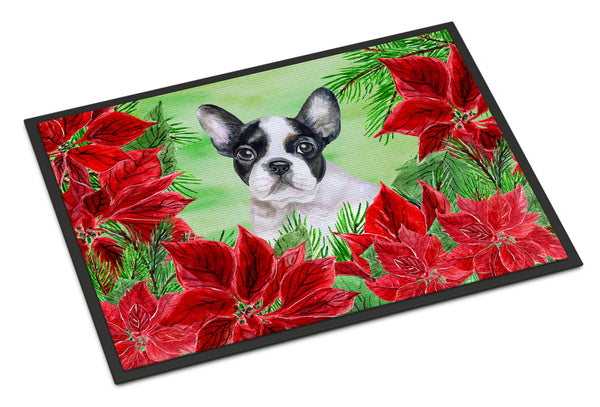 French Bulldog Black White Poinsettas Indoor or Outdoor Mat 18x27 CK1358MAT - the-store.com