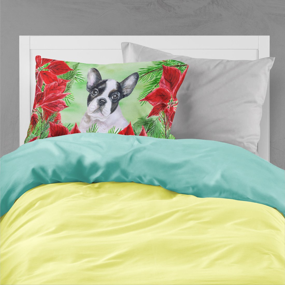 Caroline's Treasures French Bulldog Black White Poinsettas Standard Pillowcase – Artistic Decorative Front, White Back CK1358PILLOWCASE