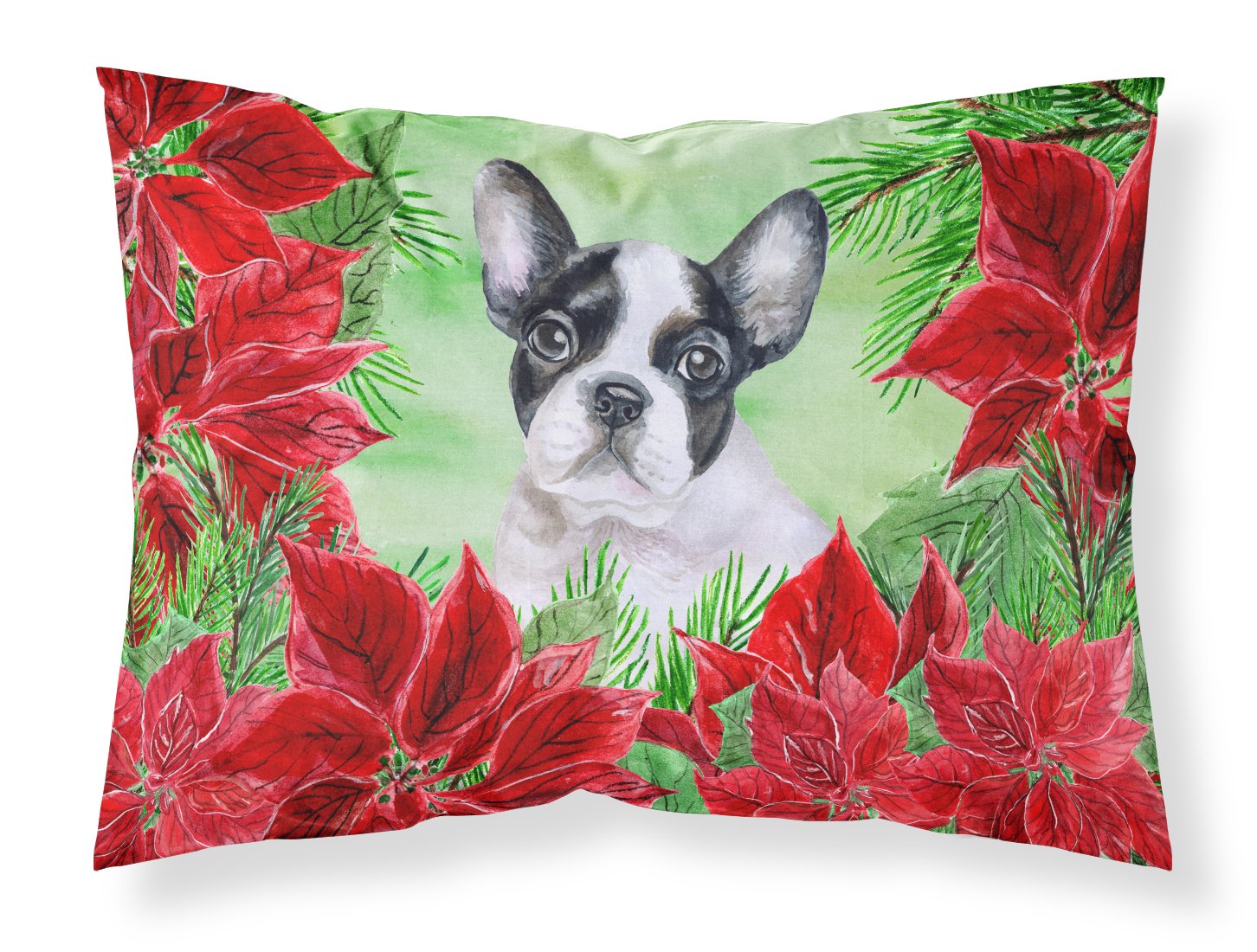 Caroline's Treasures French Bulldog Black White Poinsettas Standard Pillowcase – Artistic Decorative Front, White Back CK1358PILLOWCASE