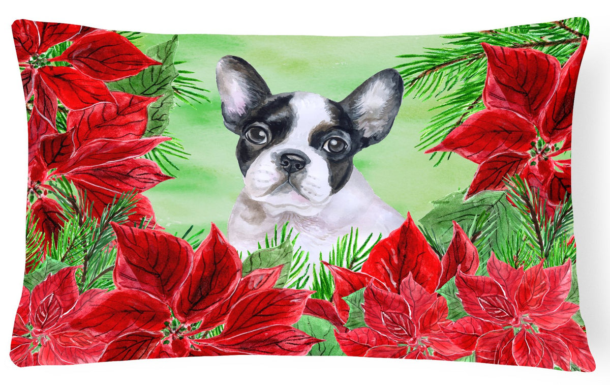 French Bulldog Black White Poinsettas Canvas Fabric Decorative Pillow CK1358PW1216 by Caroline&#39;s Treasures