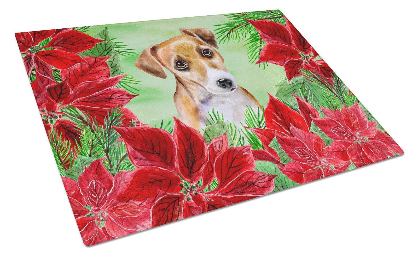Jack Russell Terrier #2 Poinsettas Glass Cutting Board Large CK1360LCB by Caroline's Treasures