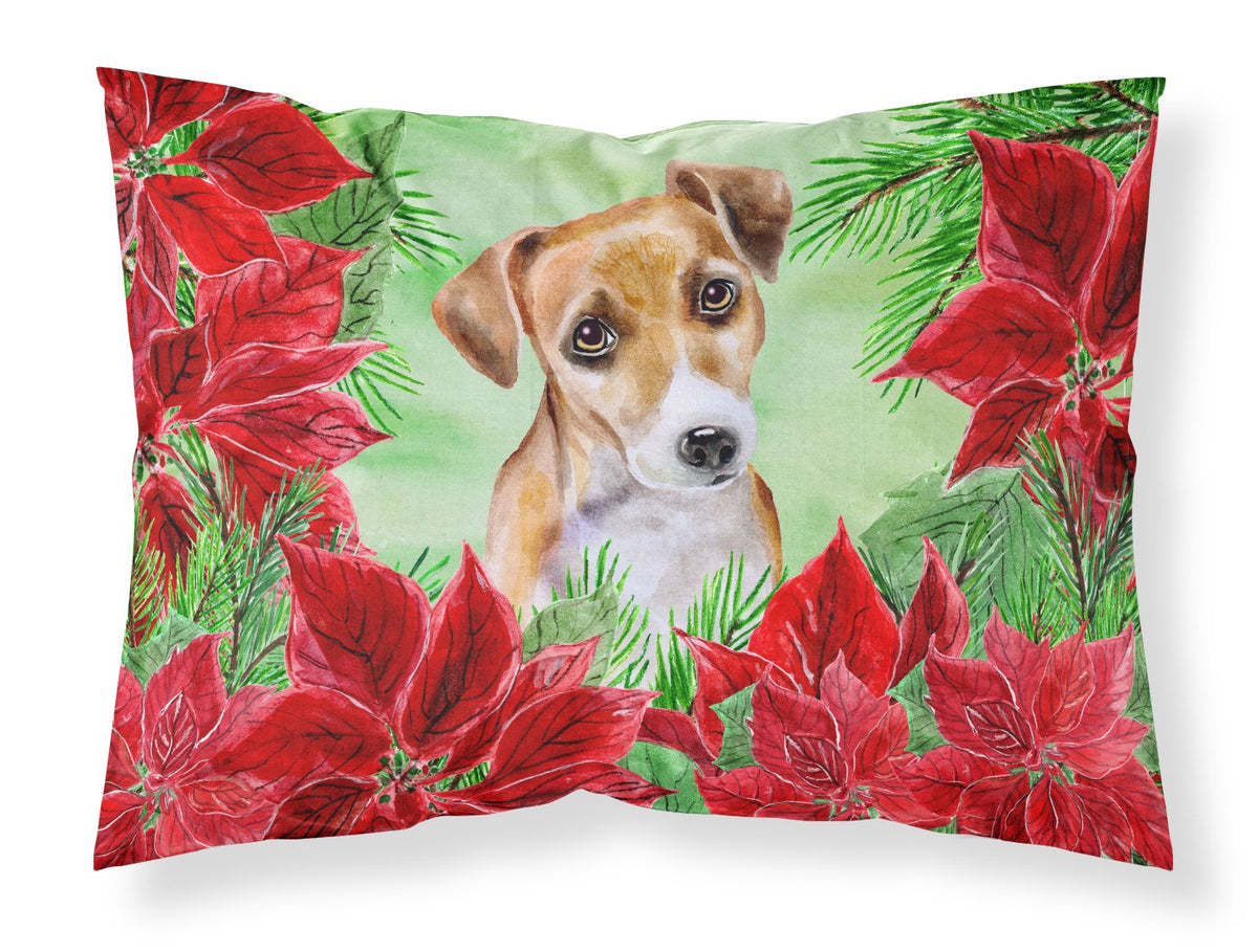 Jack Russell Terrier #2 Poinsettas Fabric Standard Pillowcase CK1360PILLOWCASE by Caroline&#39;s Treasures