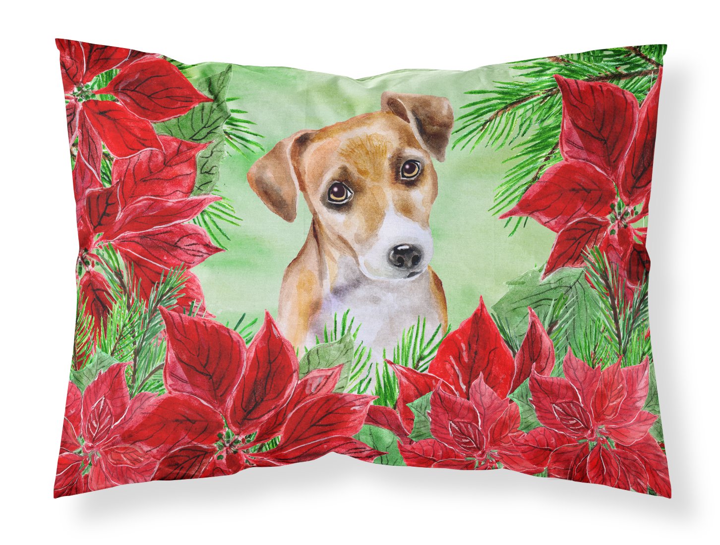 Jack Russell Terrier #2 Poinsettas Fabric Standard Pillowcase CK1360PILLOWCASE by Caroline's Treasures