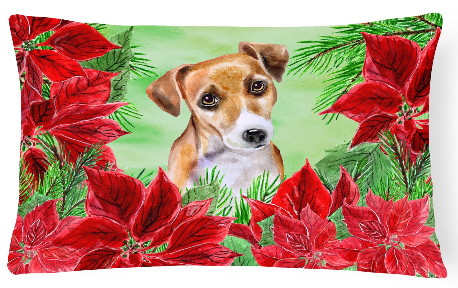 Jack Russell Terrier #2 Poinsettas Canvas Fabric Decorative Pillow CK1360PW1216 by Caroline's Treasures