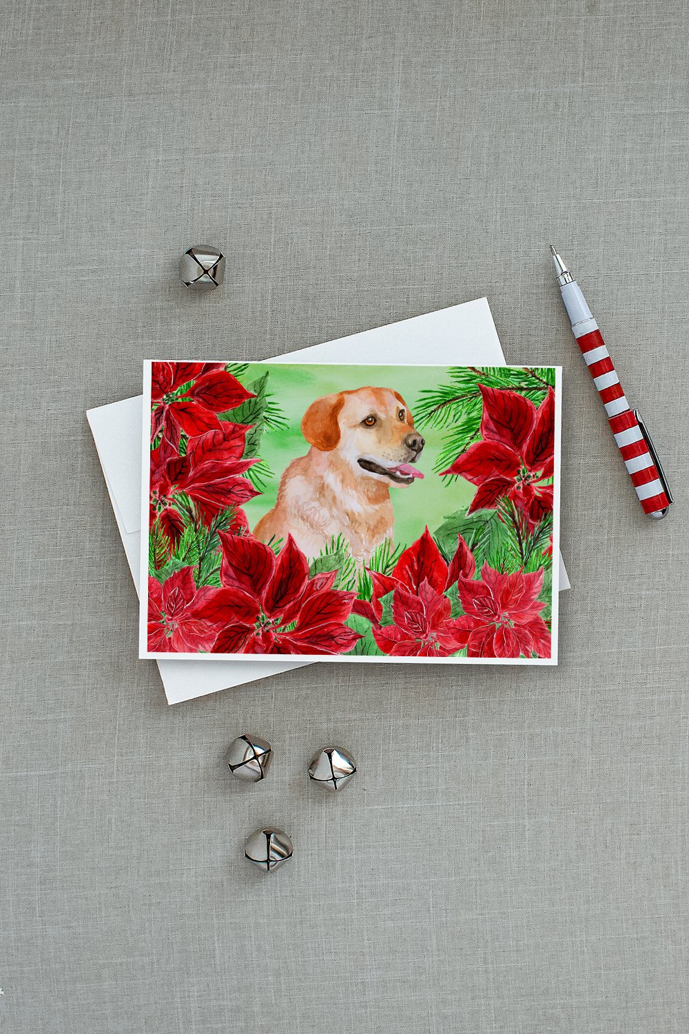 Labrador Retriever Poinsettas Greeting Cards and Envelopes Pack of 8 - the-store.com