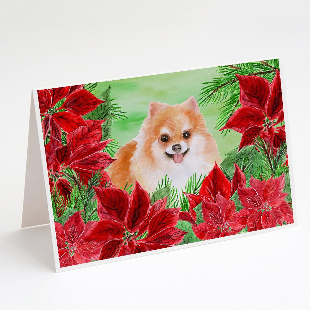 Buy this Pomeranian #2 Poinsettas Greeting Cards and Envelopes Pack of 8