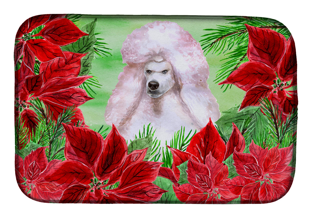 White Standard Poodle Poinsettas Dish Drying Mat CK1364DDM