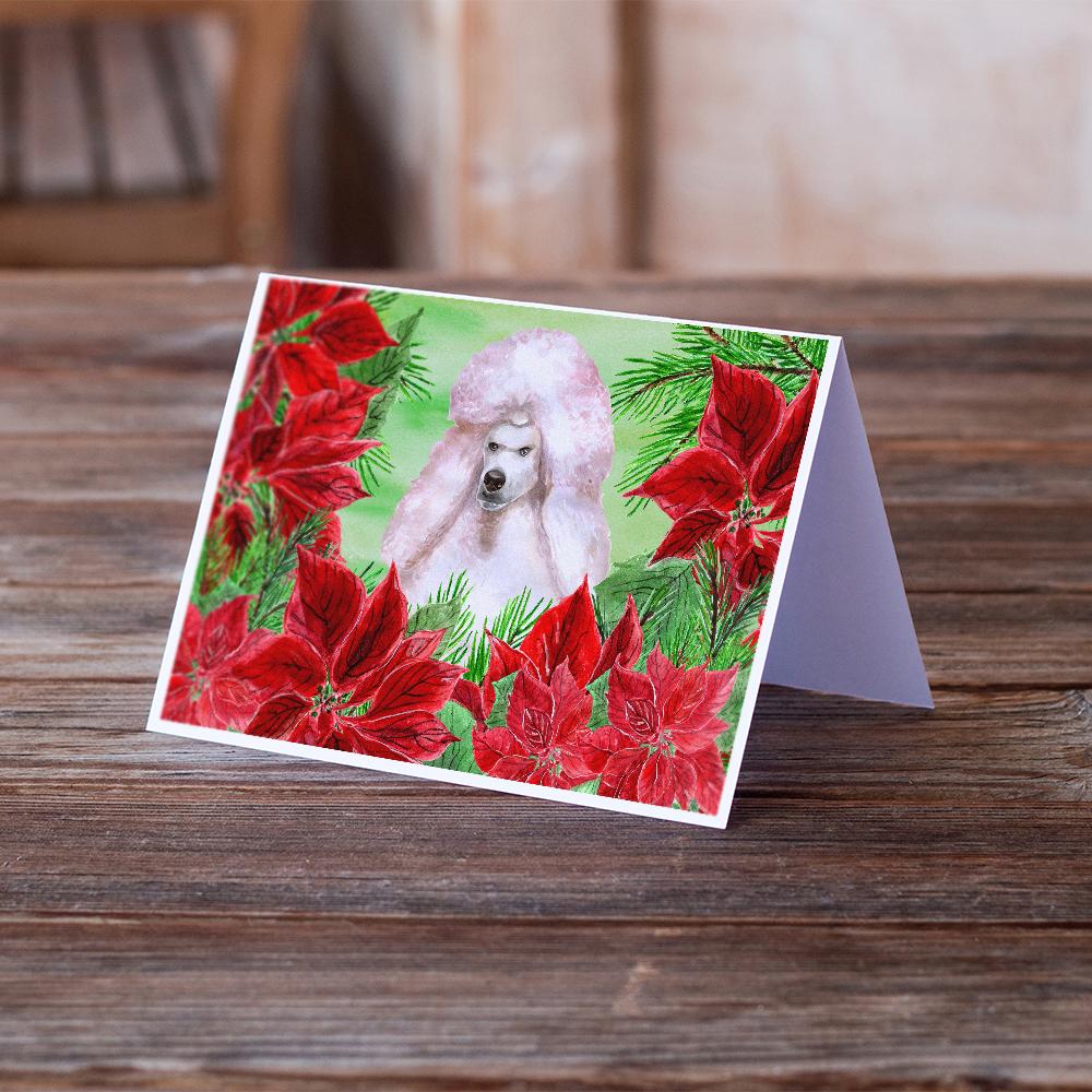 White Standard Poodle Poinsettas Greeting Cards and Envelopes Pack of 8 - the-store.com