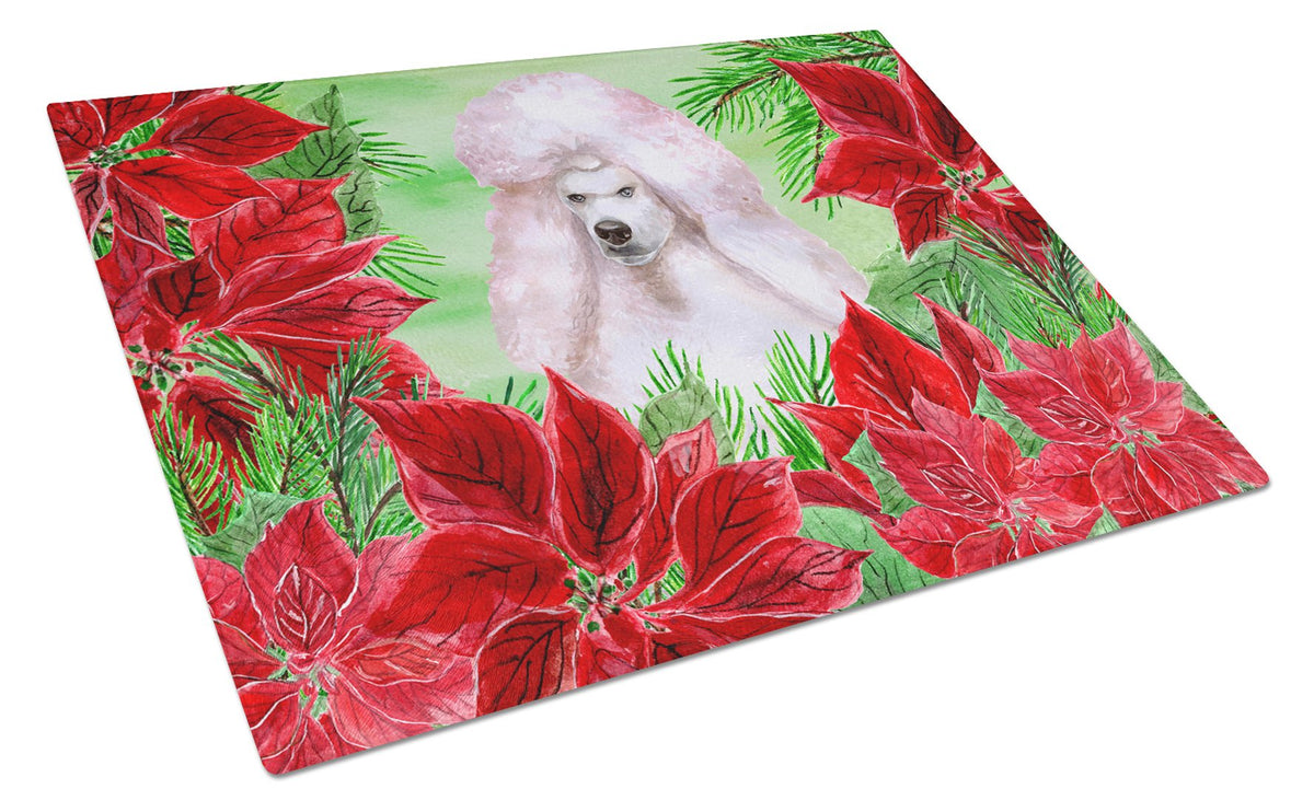 White Standard Poodle Poinsettas Glass Cutting Board Large CK1364LCB by Caroline&#39;s Treasures