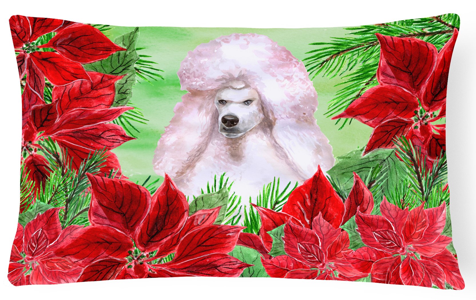 White Standard Poodle Poinsettas Canvas Fabric Decorative Pillow CK1364PW1216 by Caroline's Treasures