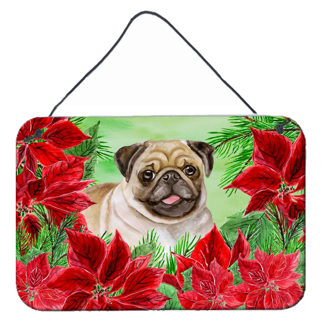 Fawn Pug Poinsettas Wall or Door Hanging Prints CK1365DS812 by Caroline&#39;s Treasures