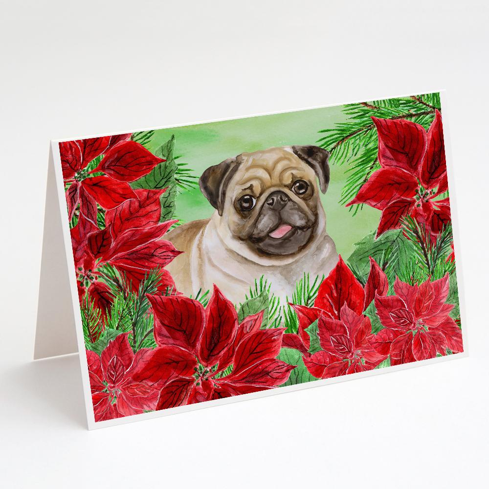 Buy this Fawn Pug Poinsettas Greeting Cards and Envelopes Pack of 8