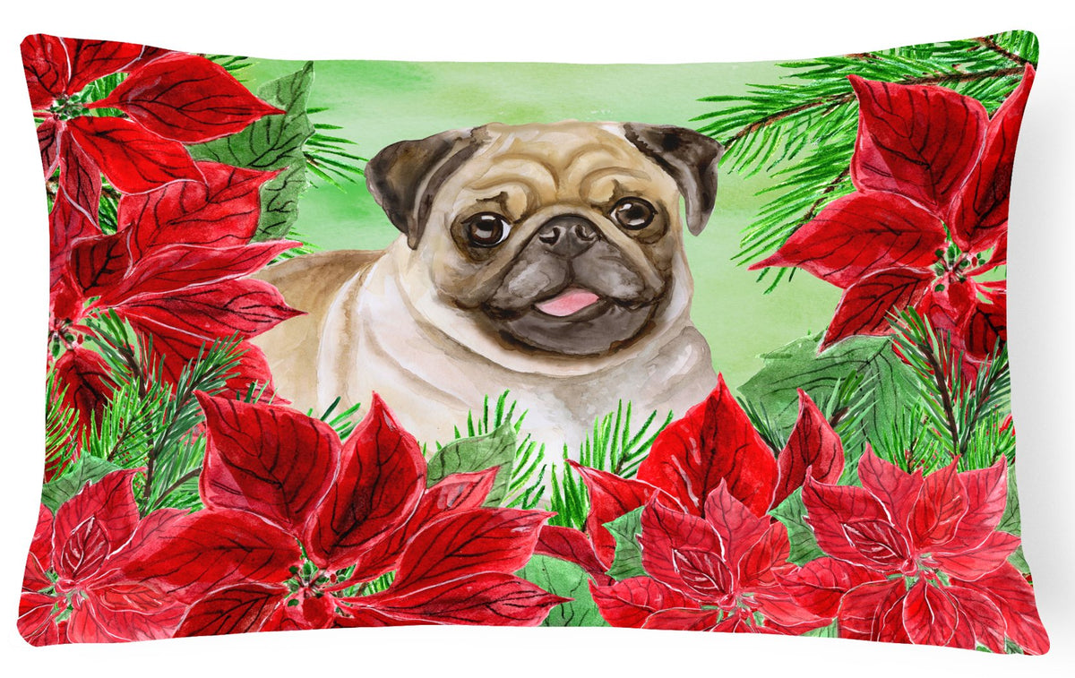 Fawn Pug Poinsettas Canvas Fabric Decorative Pillow CK1365PW1216 by Caroline&#39;s Treasures