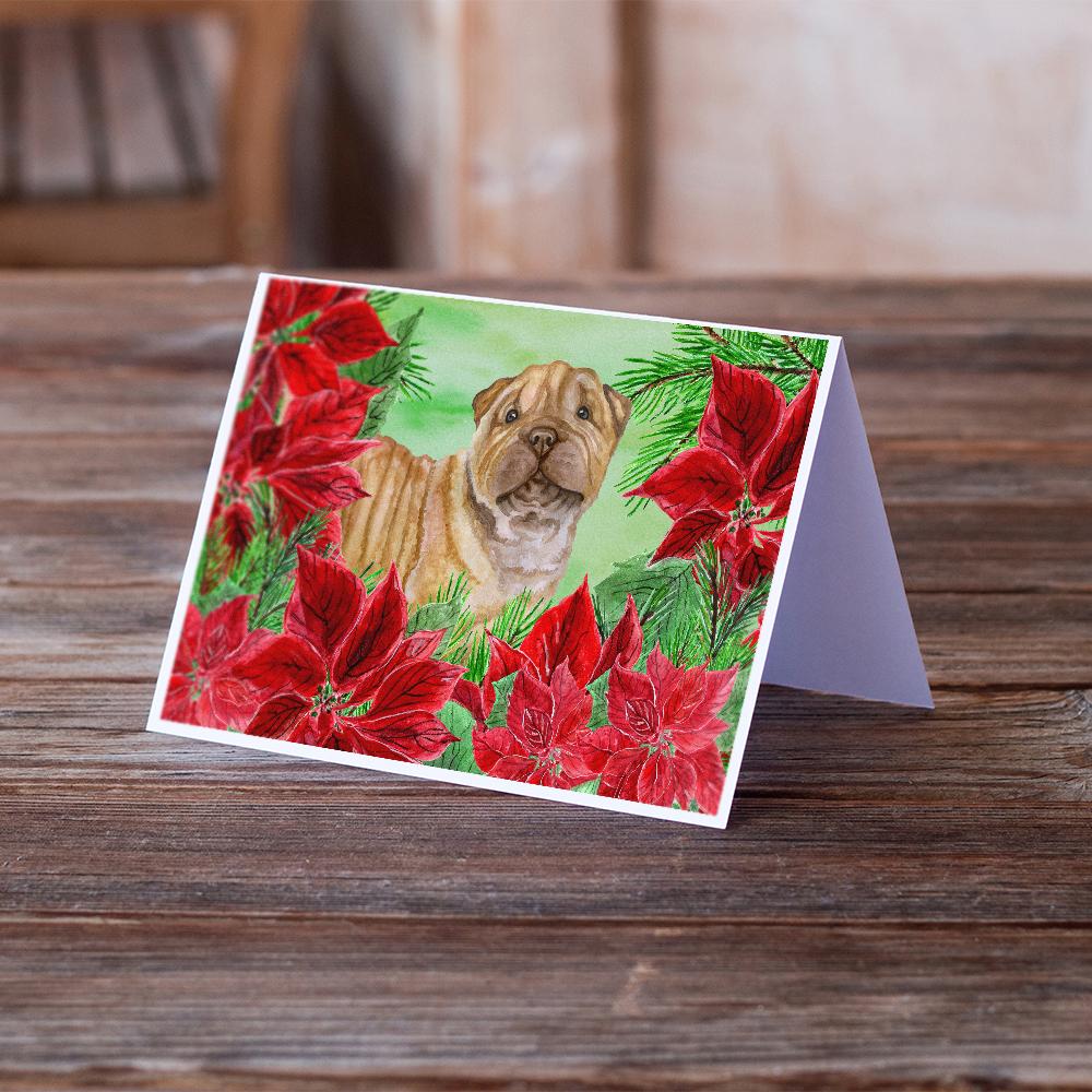 Shar Pei Puppy Poinsettas Greeting Cards and Envelopes Pack of 8 - the-store.com