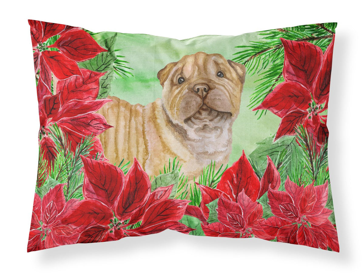 Shar Pei Puppy Poinsettas Fabric Standard Pillowcase CK1366PILLOWCASE by Caroline&#39;s Treasures