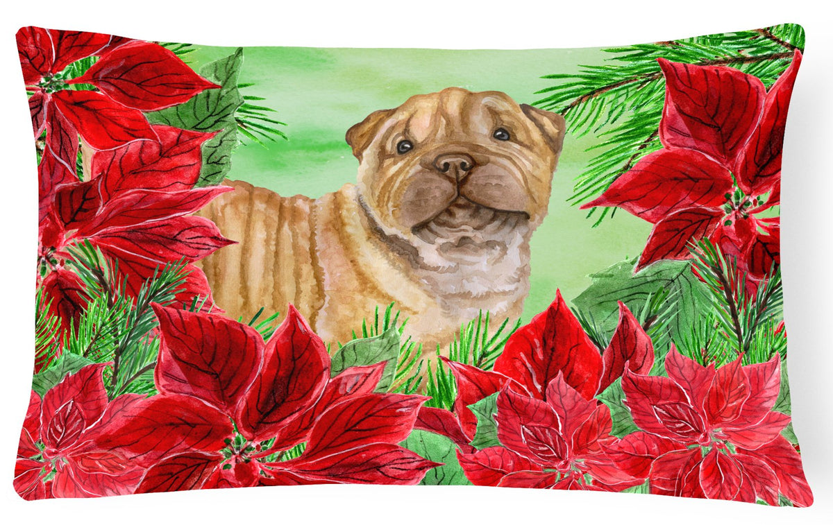 Shar Pei Puppy Poinsettas Canvas Fabric Decorative Pillow CK1366PW1216 by Caroline&#39;s Treasures