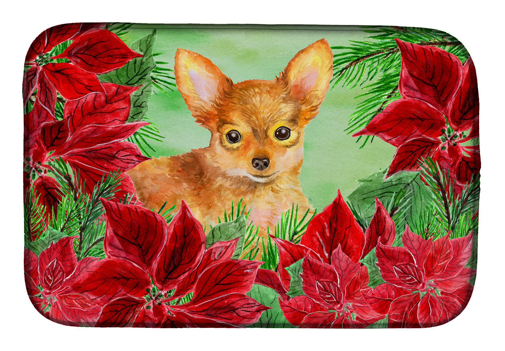 Toy Terrier Poinsettas Dish Drying Mat CK1369DDM  the-store.com.