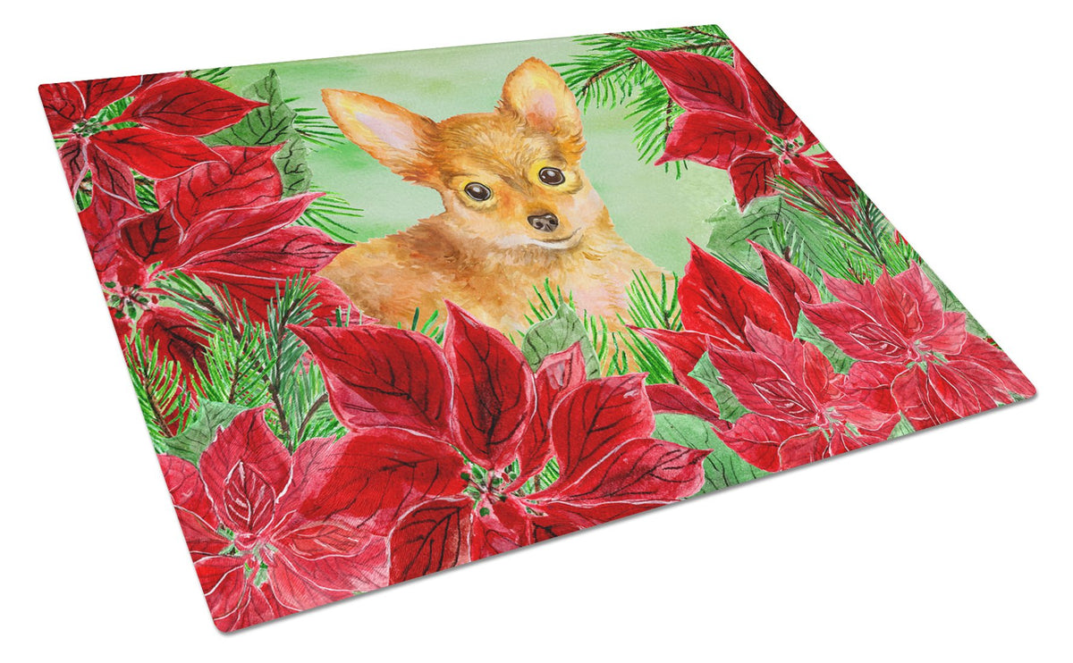 Toy Terrier Poinsettas Glass Cutting Board Large CK1369LCB by Caroline&#39;s Treasures