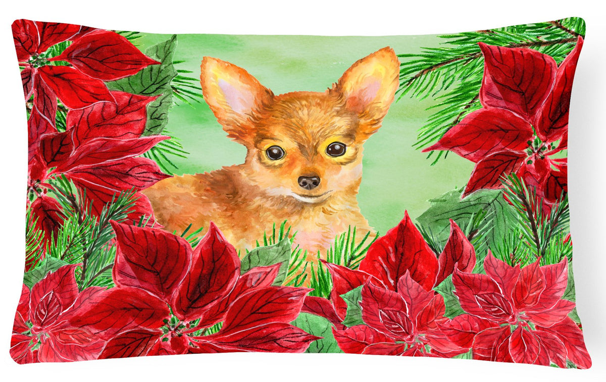 Toy Terrier Poinsettas Canvas Fabric Decorative Pillow CK1369PW1216 by Caroline&#39;s Treasures