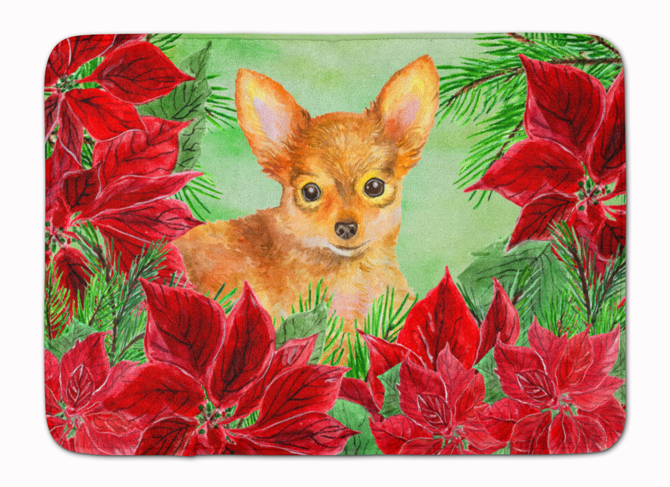 Toy Terrier Poinsettas Machine Washable Memory Foam Mat CK1369RUG - the-store.com