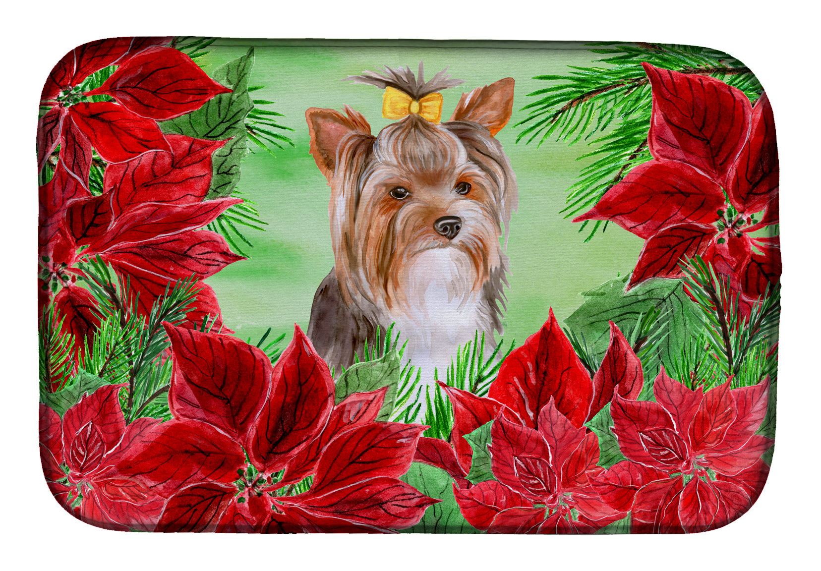 Yorkshire Terrier #2 Poinsettas Dish Drying Mat CK1370DDM  the-store.com.