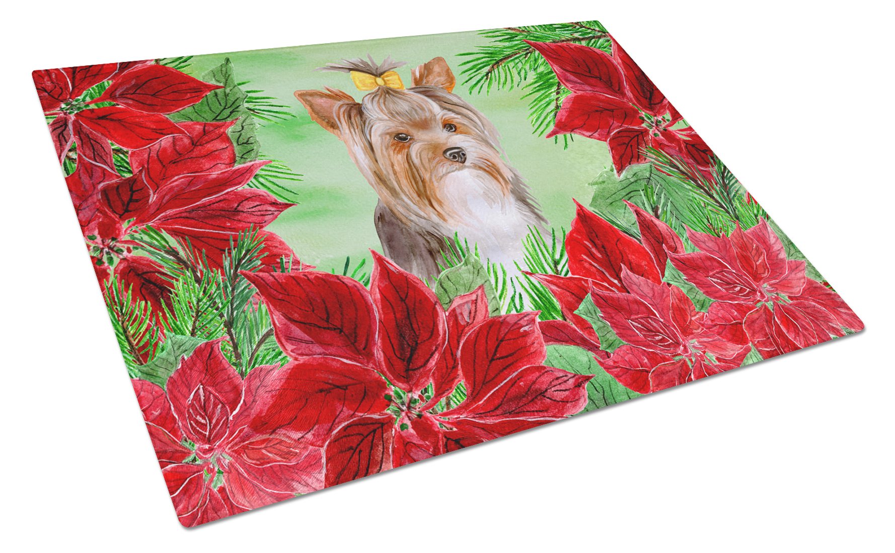 Yorkshire Terrier #2 Poinsettas Glass Cutting Board Large CK1370LCB by Caroline's Treasures