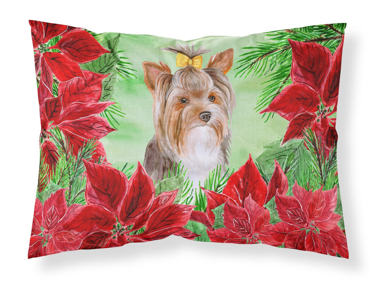Yorkshire Terrier #2 Poinsettas Fabric Standard Pillowcase CK1370PILLOWCASE by Caroline&#39;s Treasures