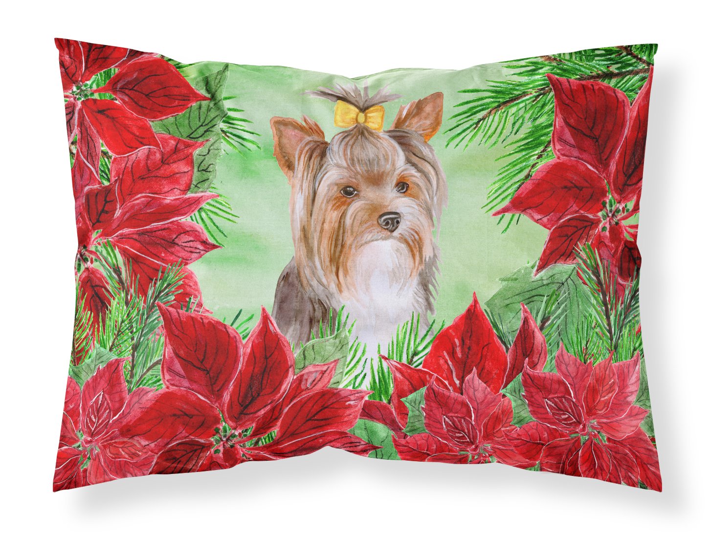Yorkshire Terrier #2 Poinsettas Fabric Standard Pillowcase CK1370PILLOWCASE by Caroline's Treasures