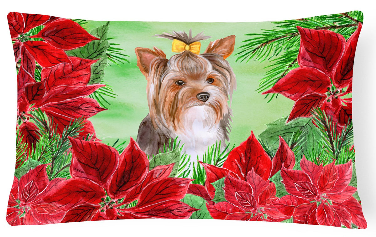 Yorkshire Terrier #2 Poinsettas Canvas Fabric Decorative Pillow CK1370PW1216 by Caroline&#39;s Treasures