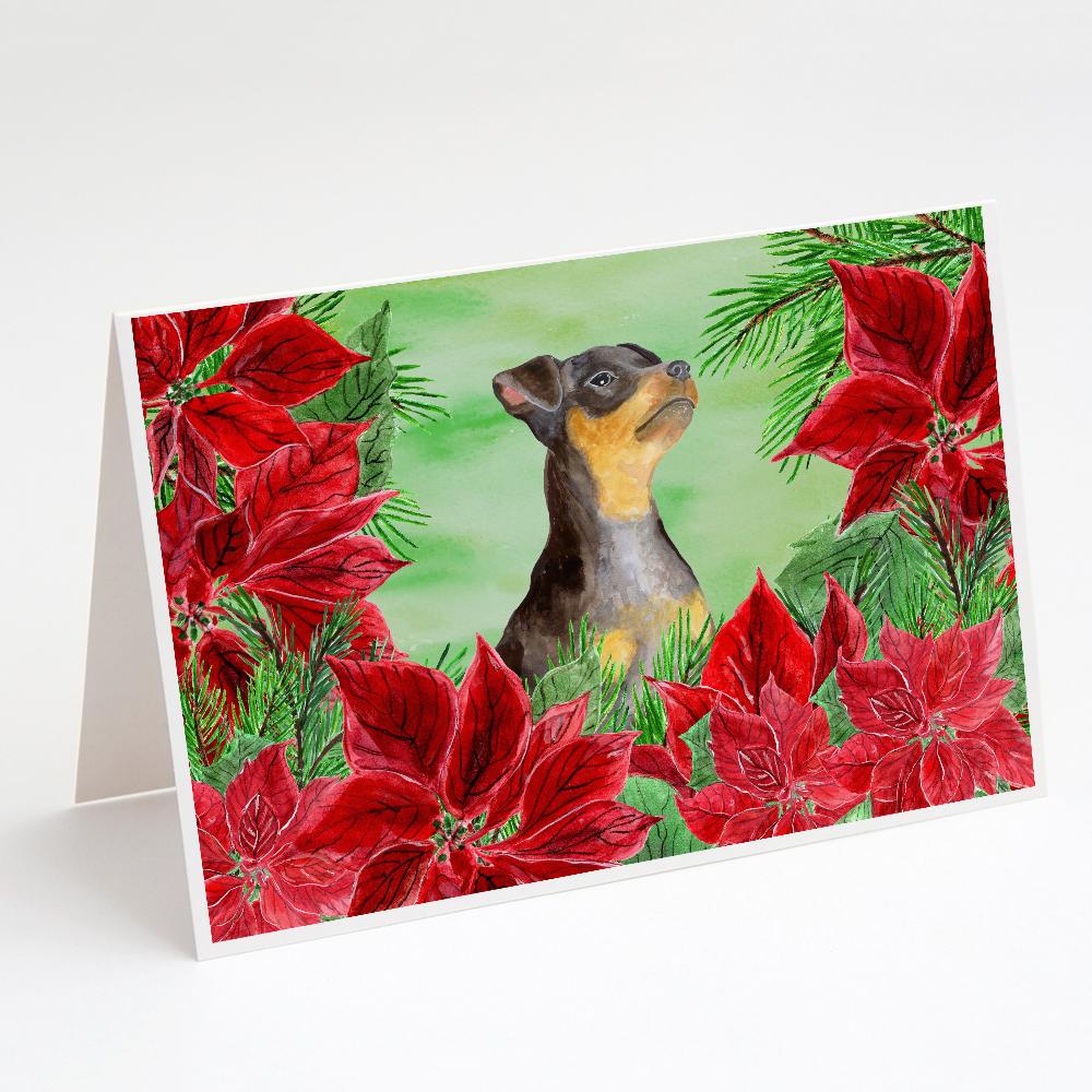 Buy this Miniature Pinscher #2 Poinsettas Greeting Cards and Envelopes Pack of 8