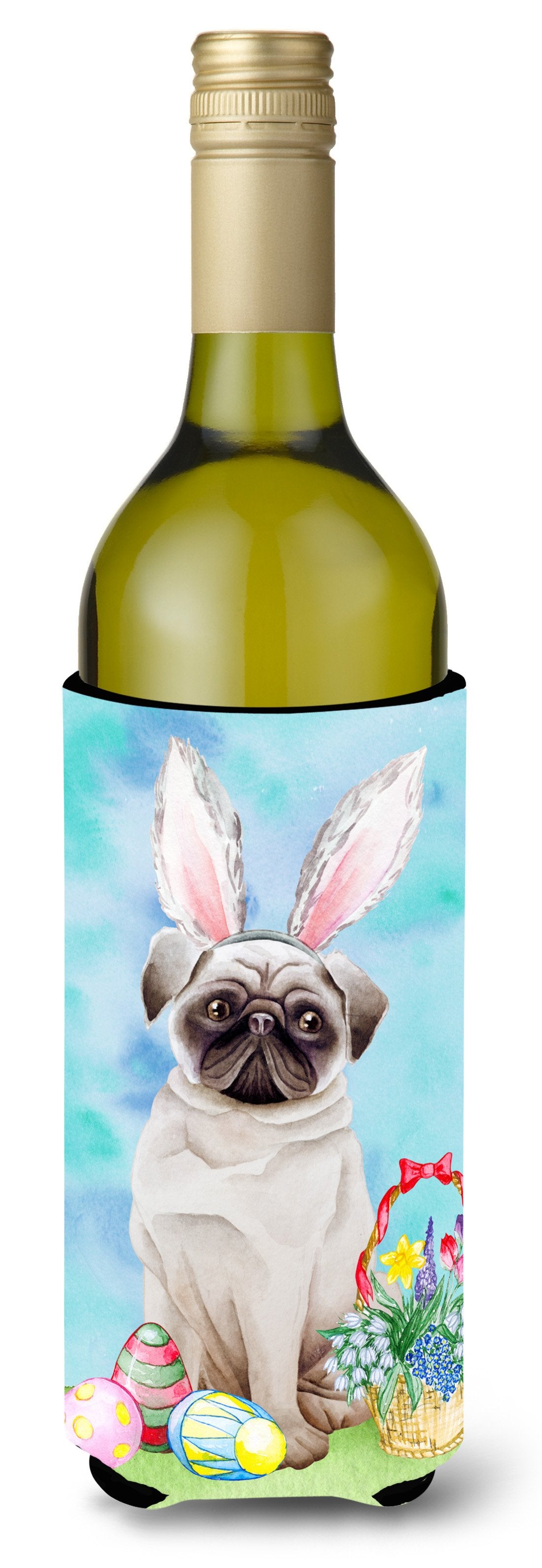 Pug Easter Bunny Wine Bottle Beverge Insulator Hugger CK1375LITERK by Caroline&#39;s Treasures