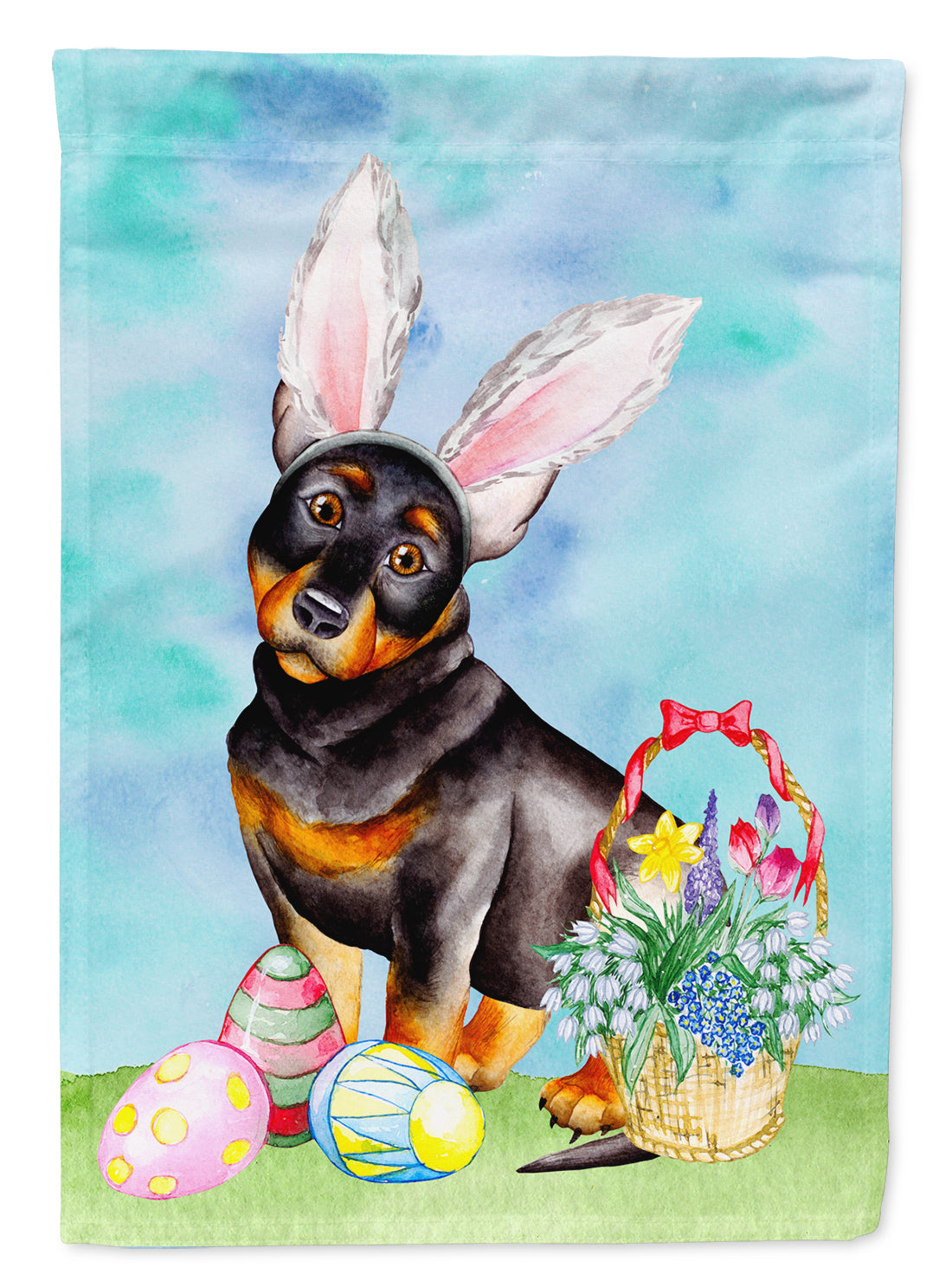 Caroline's Treasures Lancashire Heeler Easter Bunny Flag Canvas House Size CK1377CHF