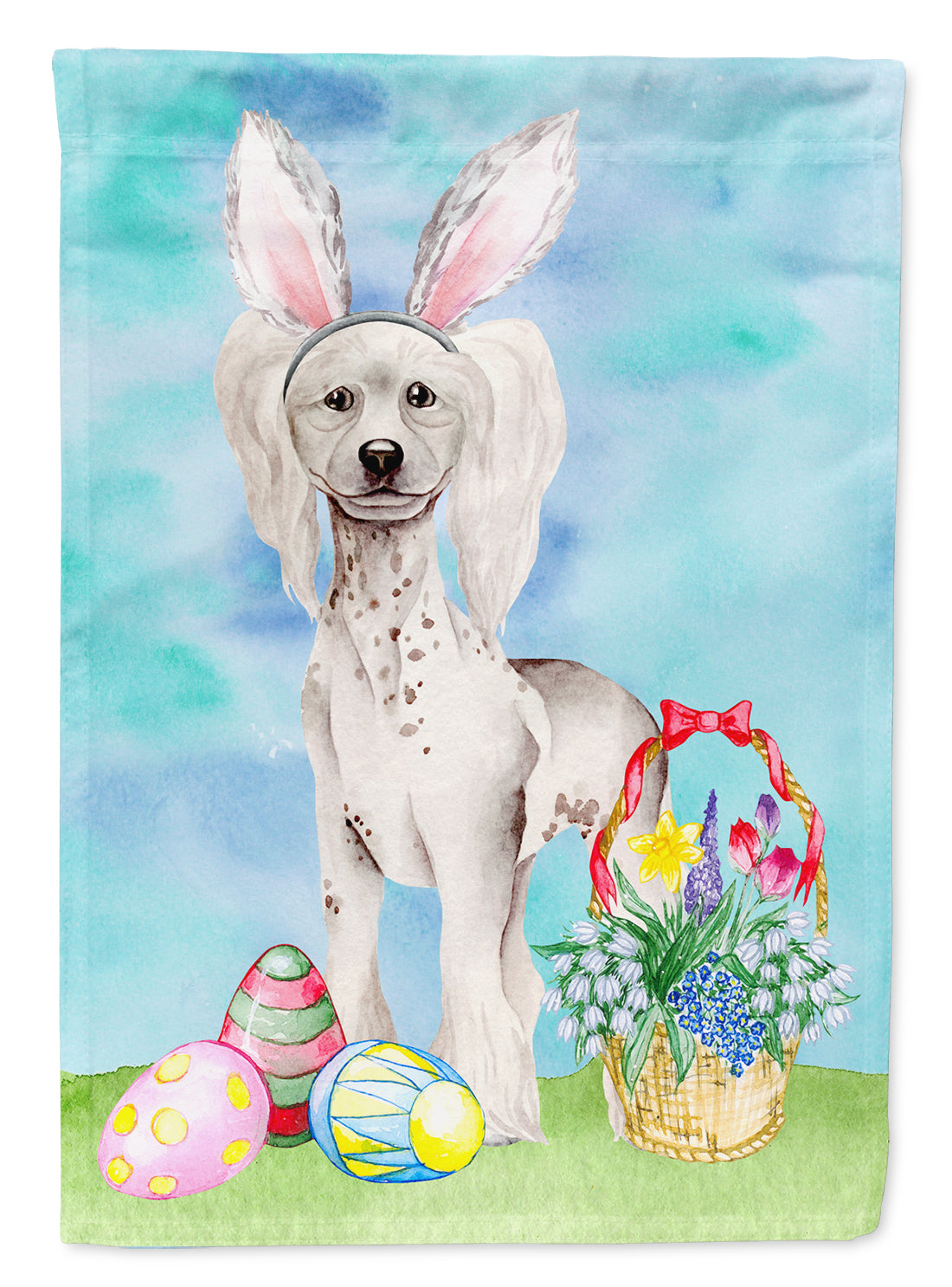 Chinese Crested Easter Bunny Flag Canvas House Size CK1380CHF  the-store.com.