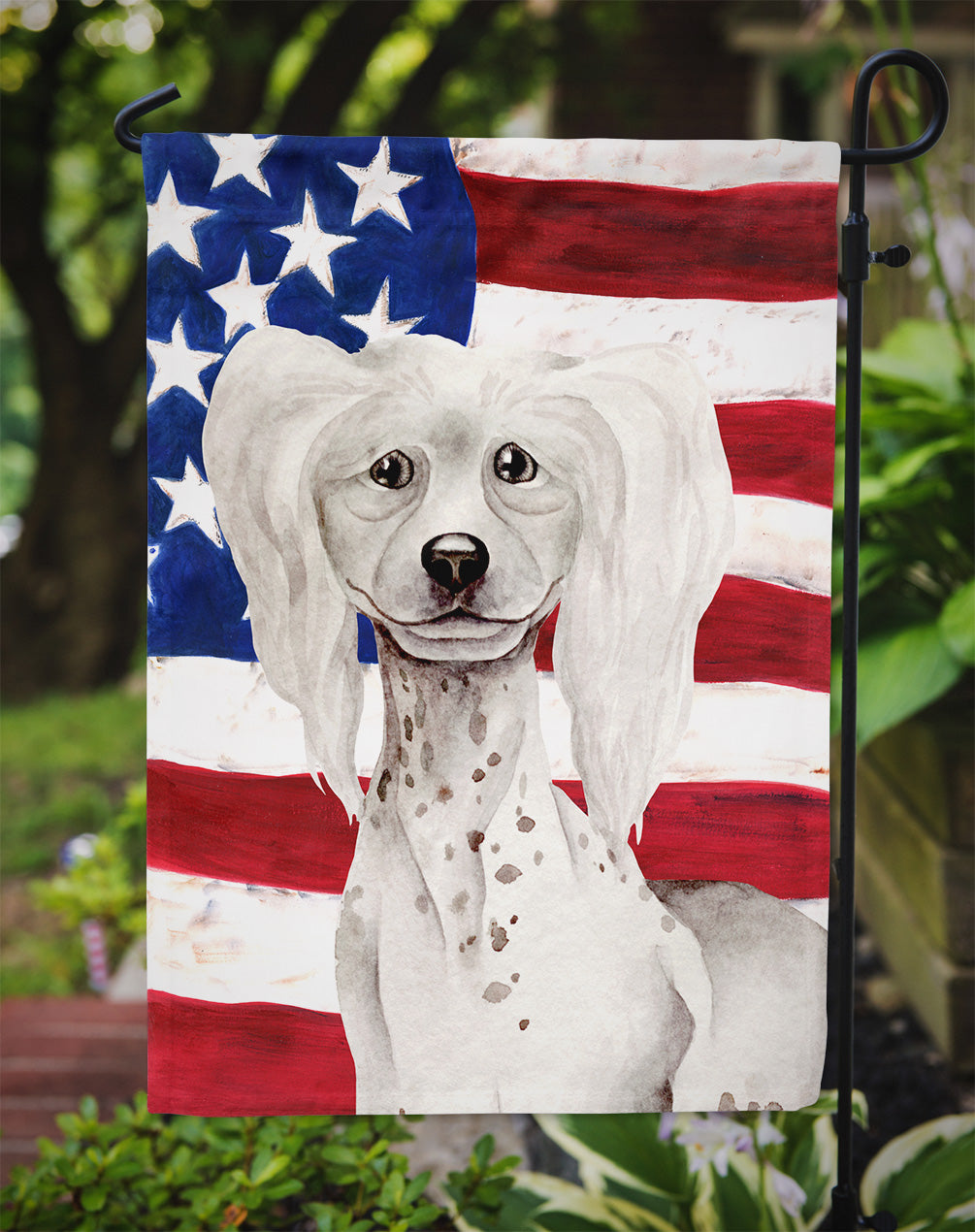 Chinese Crested Patriotic Flag Garden Size CK1387GF  the-store.com.