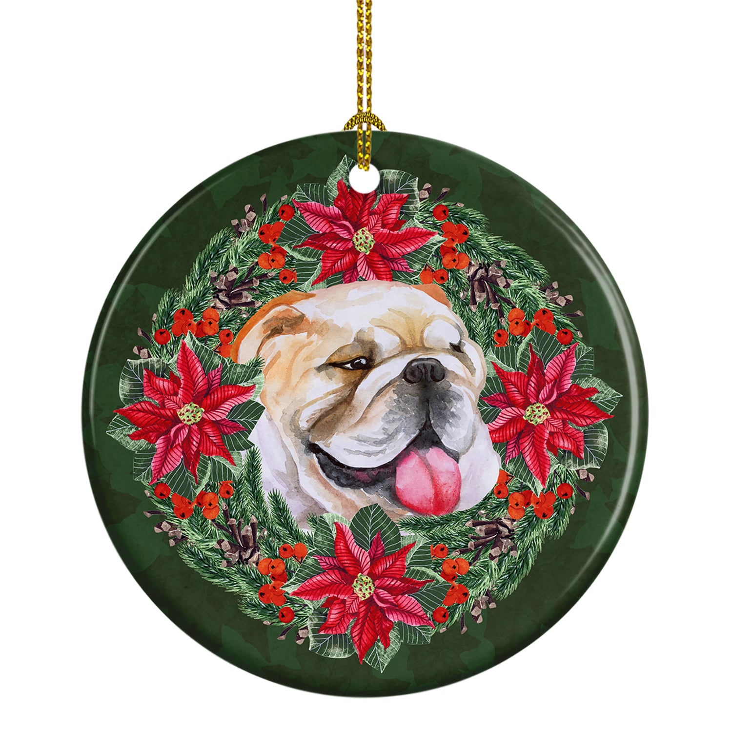Buy this English Bulldog Poinsetta Wreath Ceramic Ornament
