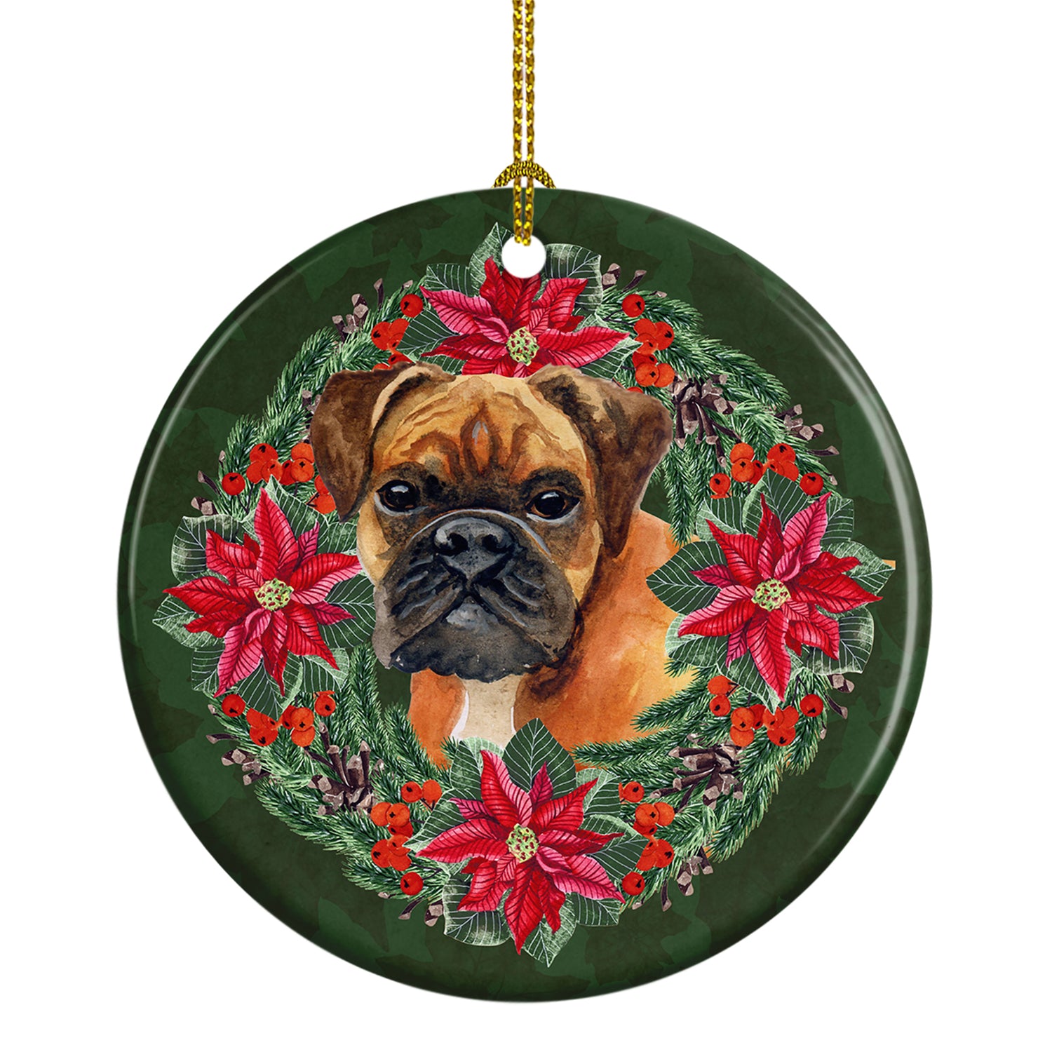 Buy this German Boxer Poinsetta Wreath Ceramic Ornament