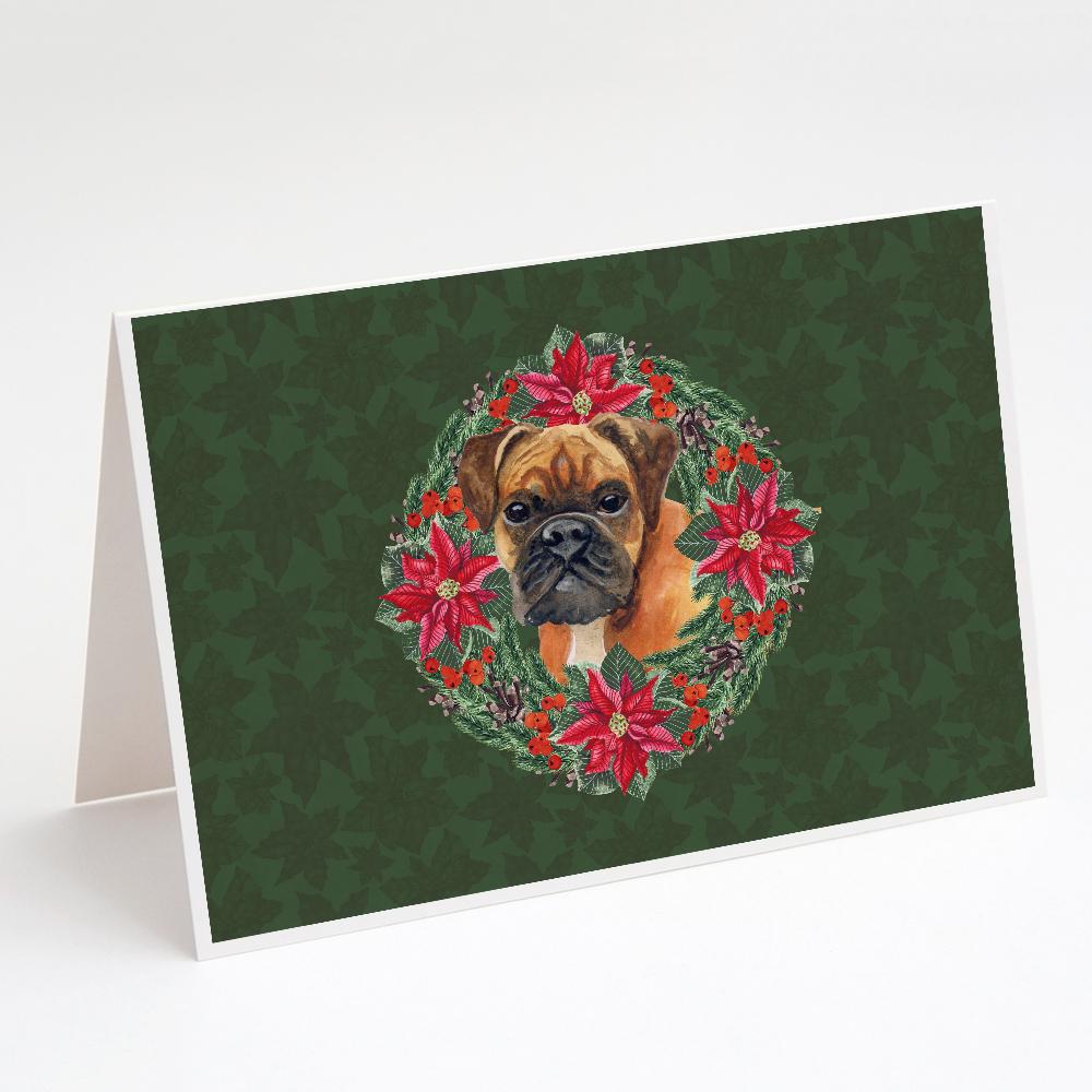 Buy this German Boxer Poinsetta Wreath Greeting Cards and Envelopes Pack of 8