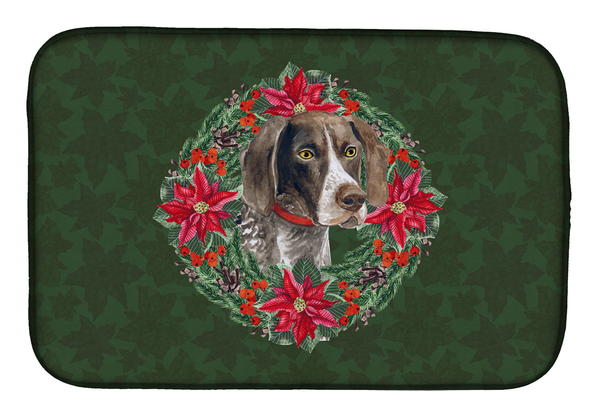 German Shorthaired Pointer Poinsetta Wreath Dish Drying Mat CK1507DDM  the-store.com.