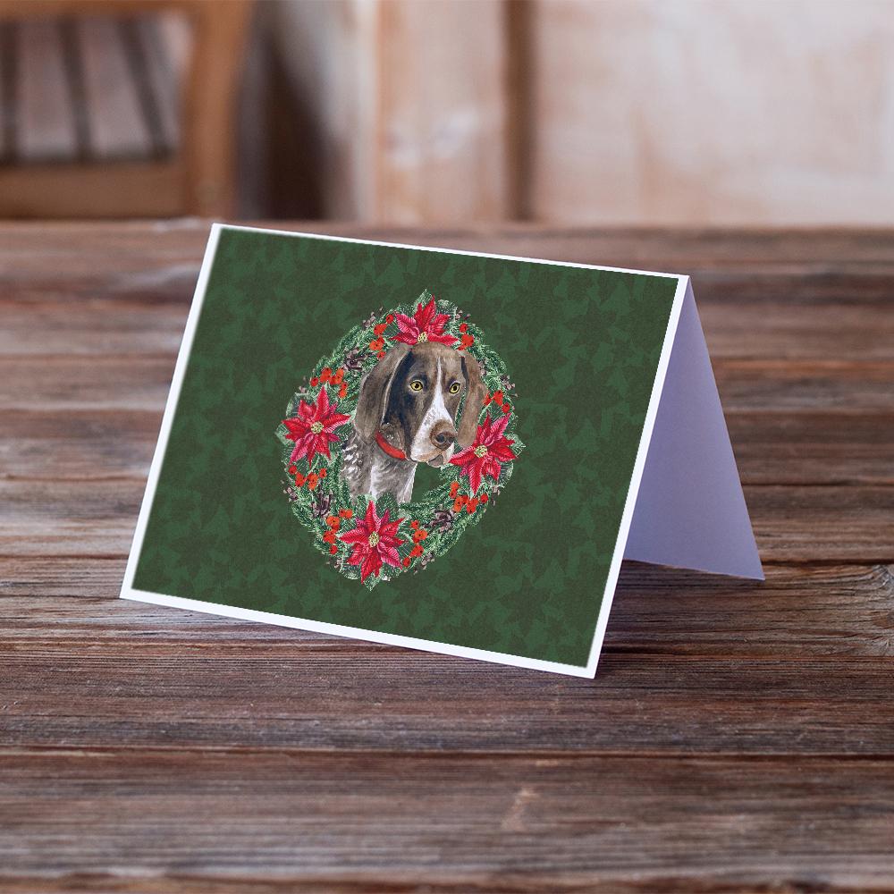 German Shorthaired Pointer Poinsetta Wreath Greeting Cards and Envelopes Pack of 8 - the-store.com