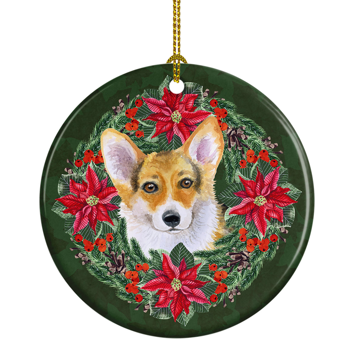 Buy this Pembroke Corgi Poinsetta Wreath Ceramic Ornament