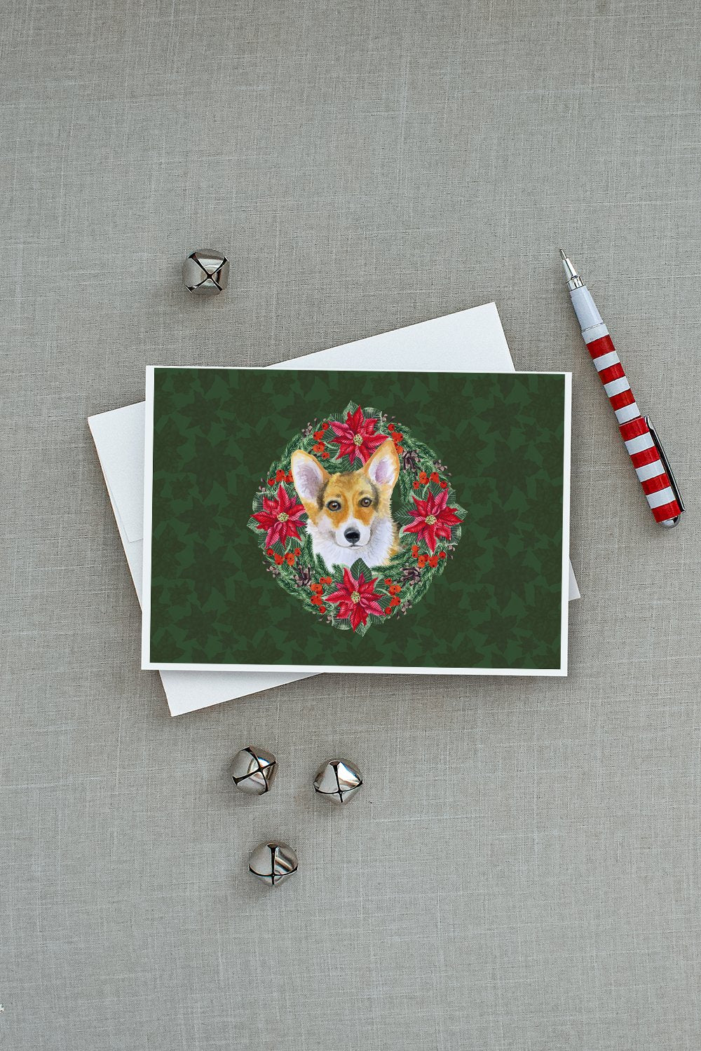Pembroke Corgi Poinsetta Wreath Greeting Cards and Envelopes Pack of 8 - the-store.com