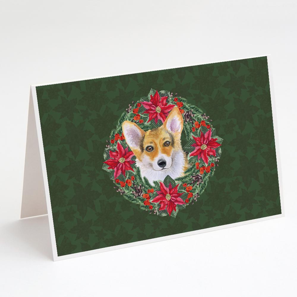 Buy this Pembroke Corgi Poinsetta Wreath Greeting Cards and Envelopes Pack of 8