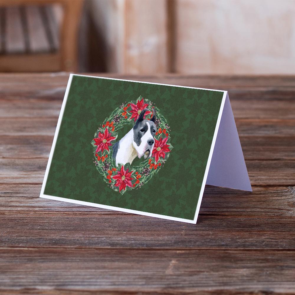 Buy this Harlequin Great Dane Poinsetta Wreath Greeting Cards and Envelopes Pack of 8