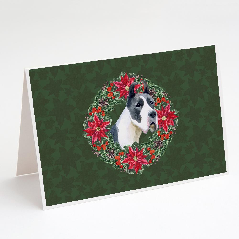 Buy this Harlequin Great Dane Poinsetta Wreath Greeting Cards and Envelopes Pack of 8
