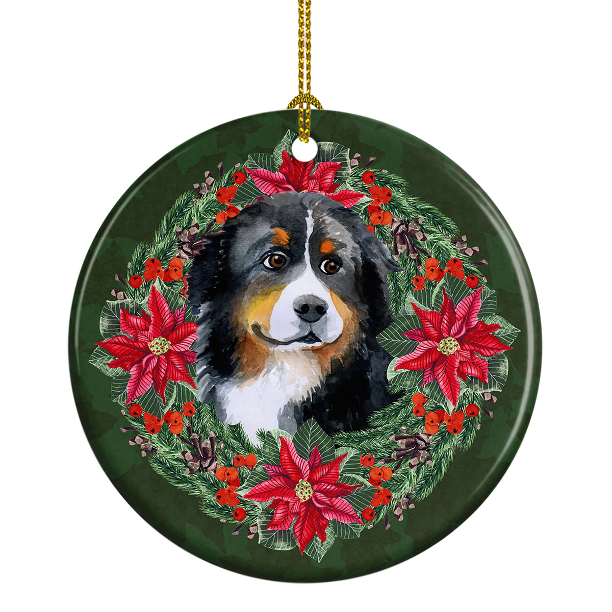 Buy this Bernese Mountain Dog Poinsetta Wreath Ceramic Ornament